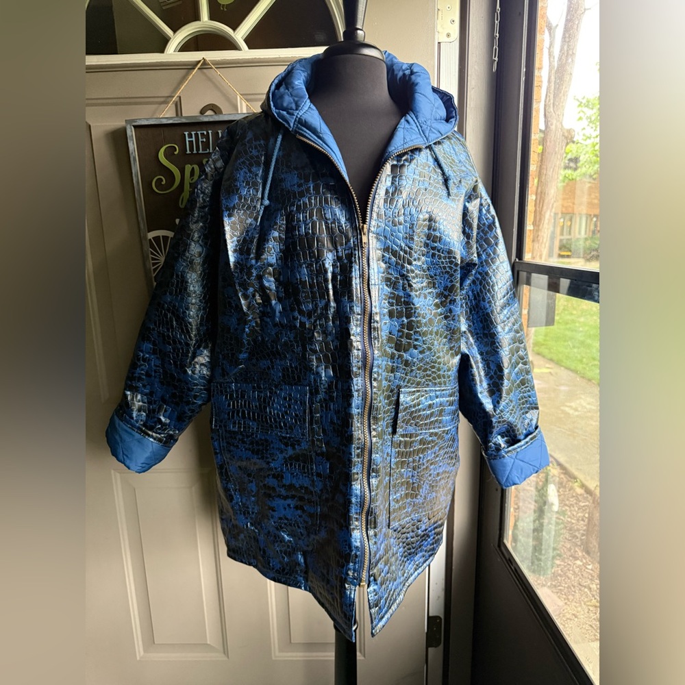 Vintage Kenn Sporn Wippette snakeskin quilted hooded rain coat, size large - Picture 2 of 16